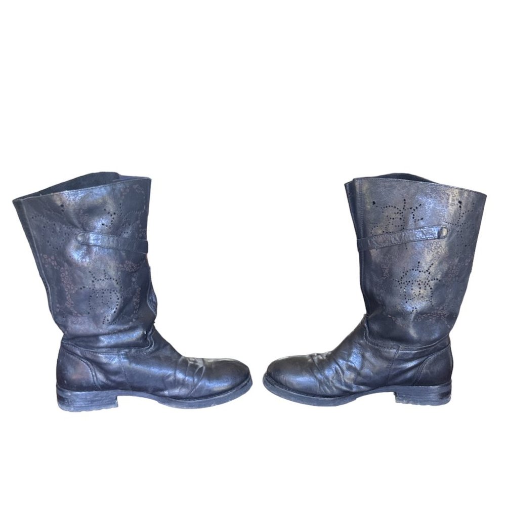 BACIO 61 Black Perforated Leather PROLISSO Motorcycle Biker Boots Women's 9.5
